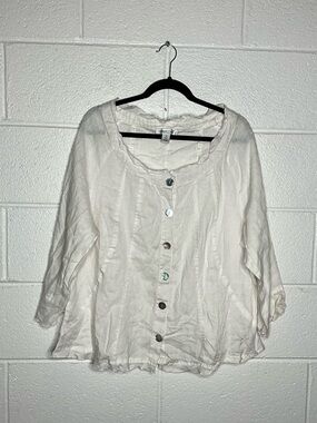 < Vintage Coldwater Creek 100% Linen Button Front Long Sleeve Top >